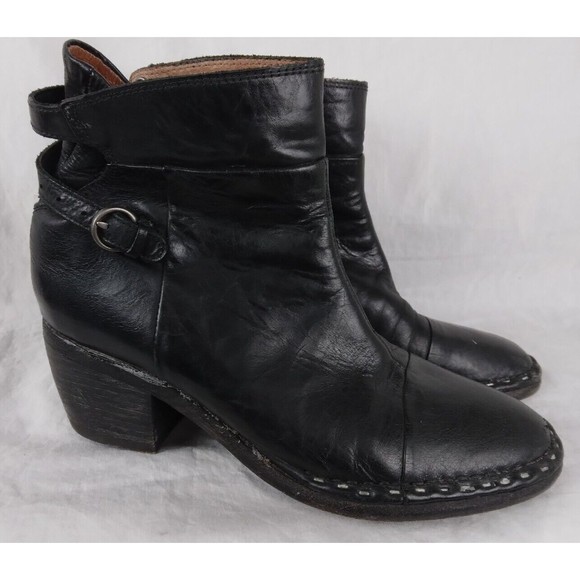 AllSaints Black Leather Heeled Booties Motorcycle Boots Size EU 38 - Picture 1 of 12